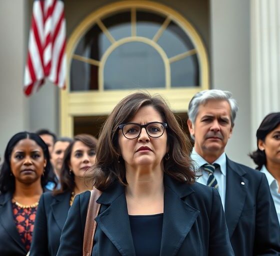 Group of federal workers leaving a government building.