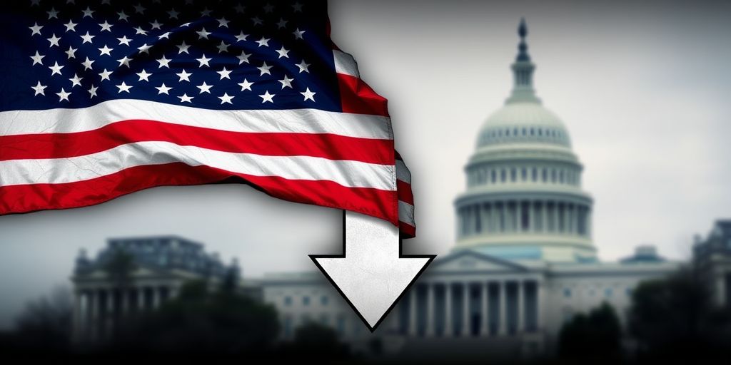 U.S. flag with an arrow indicating credit rating decline.