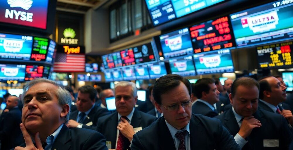 Traders reacting to stock market dip amid tariff concerns.
