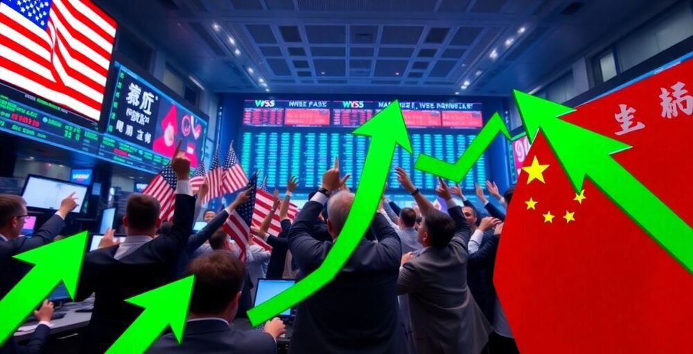 Traders celebrate stock market gains after US-China tariff agreement.