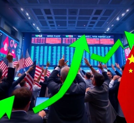 Traders celebrate stock market gains after US-China tariff agreement.