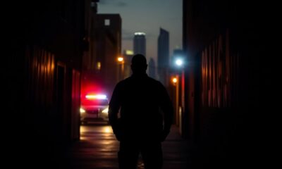 Law enforcement officer in dark alley during drug operation.
