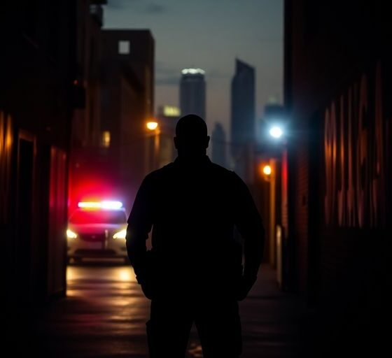 Law enforcement officer in dark alley during drug operation.