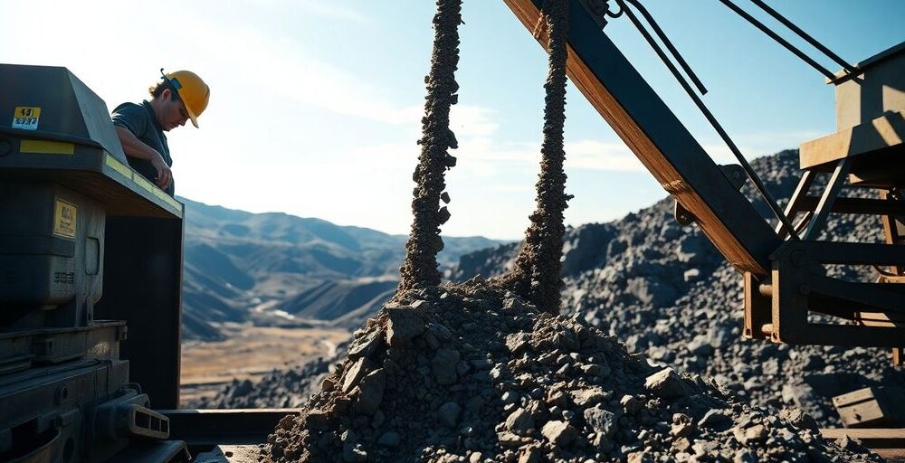 Miner extracting minerals in Ukraine amidst conflict.