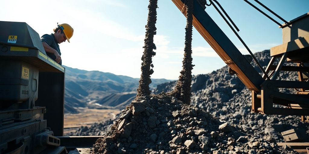 Miner extracting minerals in Ukraine amidst conflict.