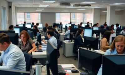 Federal employees working together in an office environment.