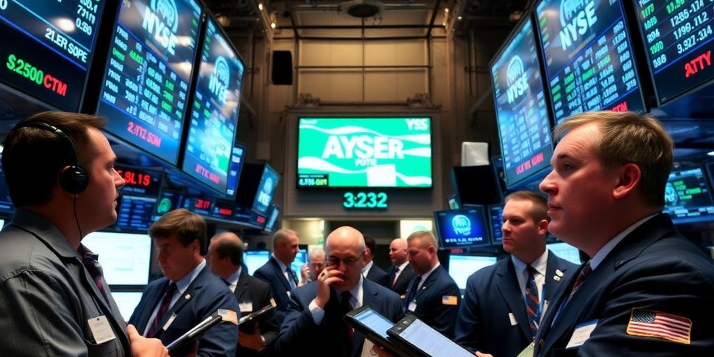 Traders on the stock floor during an economic announcement.