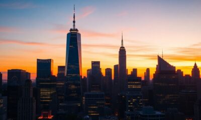 City skyline at sunset reflecting strength and resilience.