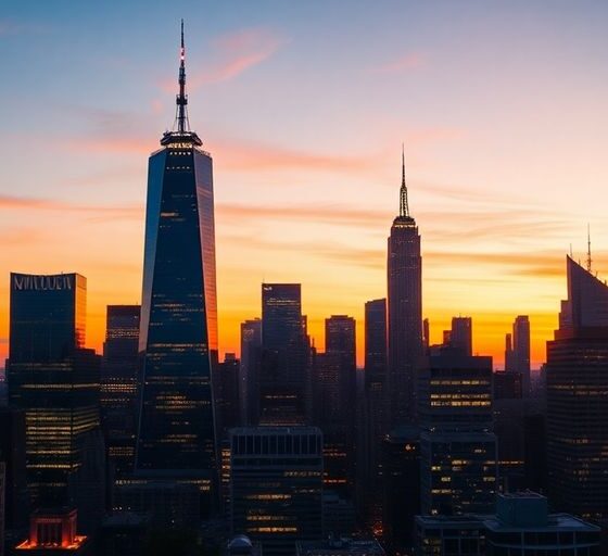 City skyline at sunset reflecting strength and resilience.