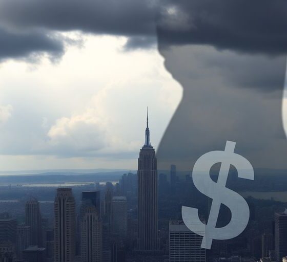 Stormy skyline with dollar sign shadow depicting financial instability.