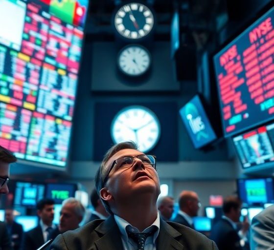 Traders in a bustling stock market showing concern and urgency.