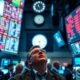 Traders in a bustling stock market showing concern and urgency.