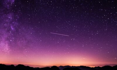 silhouette photo of mountain during night time