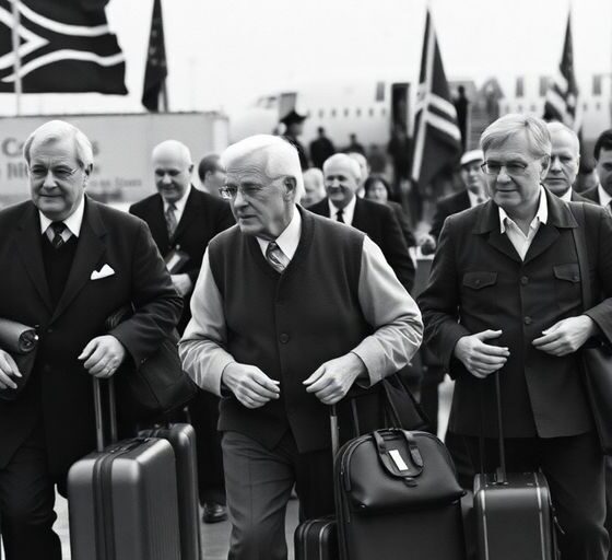Group of white Afrikaners arriving at an airport.