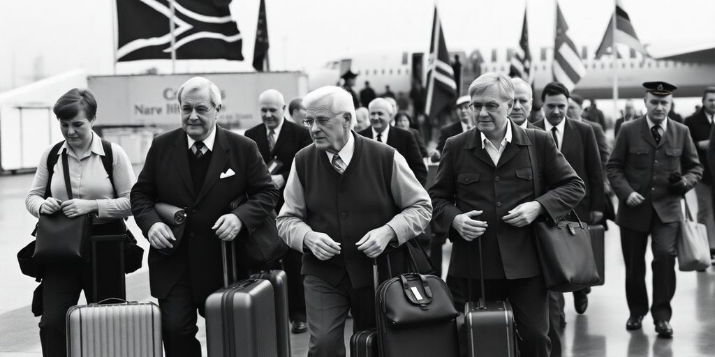 Group of white Afrikaners arriving at an airport.