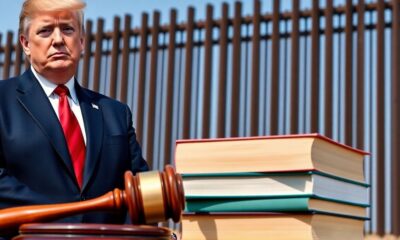 Trump, border fence, court gavel.