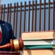 Trump, border fence, court gavel.