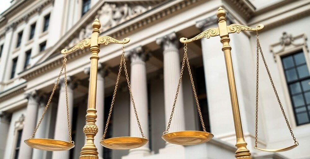 Government building with legal scales.