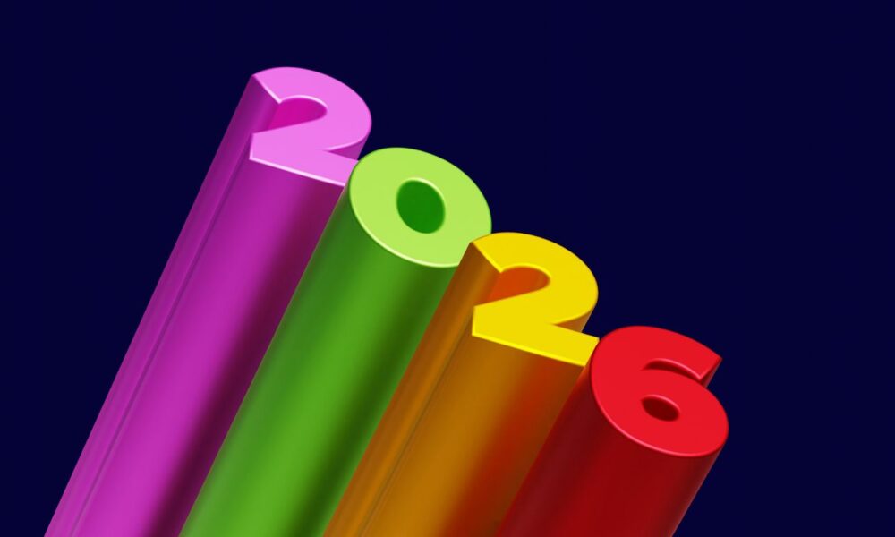 Colorful 3D numbers spelling out 2026