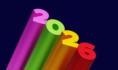 Colorful 3D numbers spelling out 2026