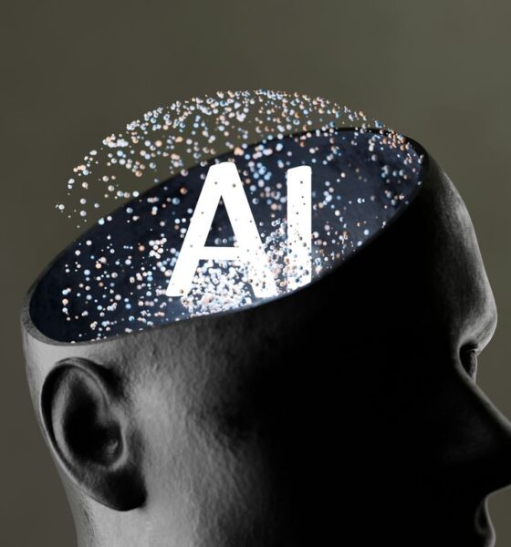 Artificial intelligence concept within a human head